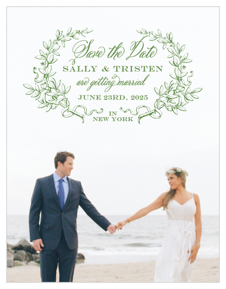 Use your photo as the gorgeous backdrop to the Classical Gardens Save-the-Date Magnets from the Love Vs Design Collection at Basic Invite.
