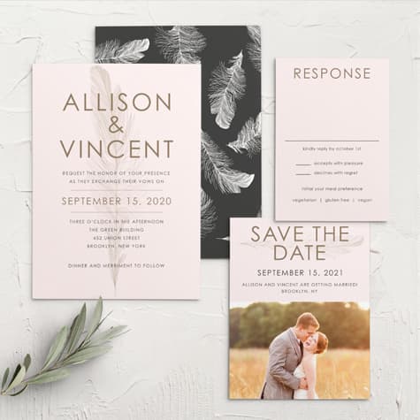 Light As A Feather Wedding Invitations
