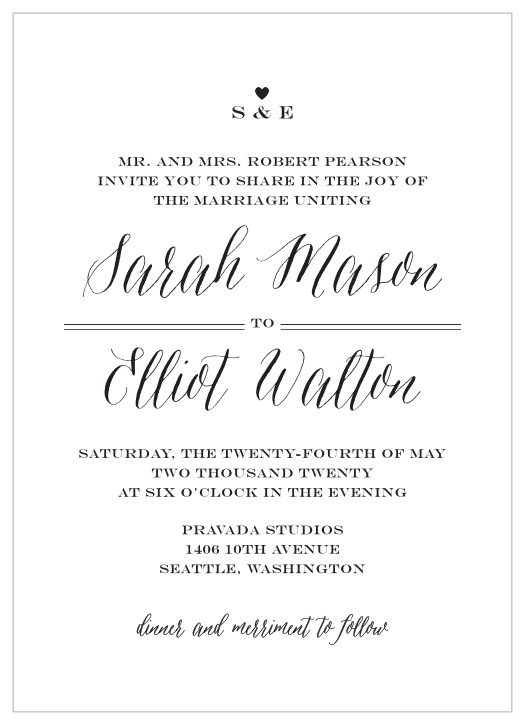 A simple emblem for your initials pairs with a very stylish calligraphy for the Rustic Chic Wedding Invitations. 