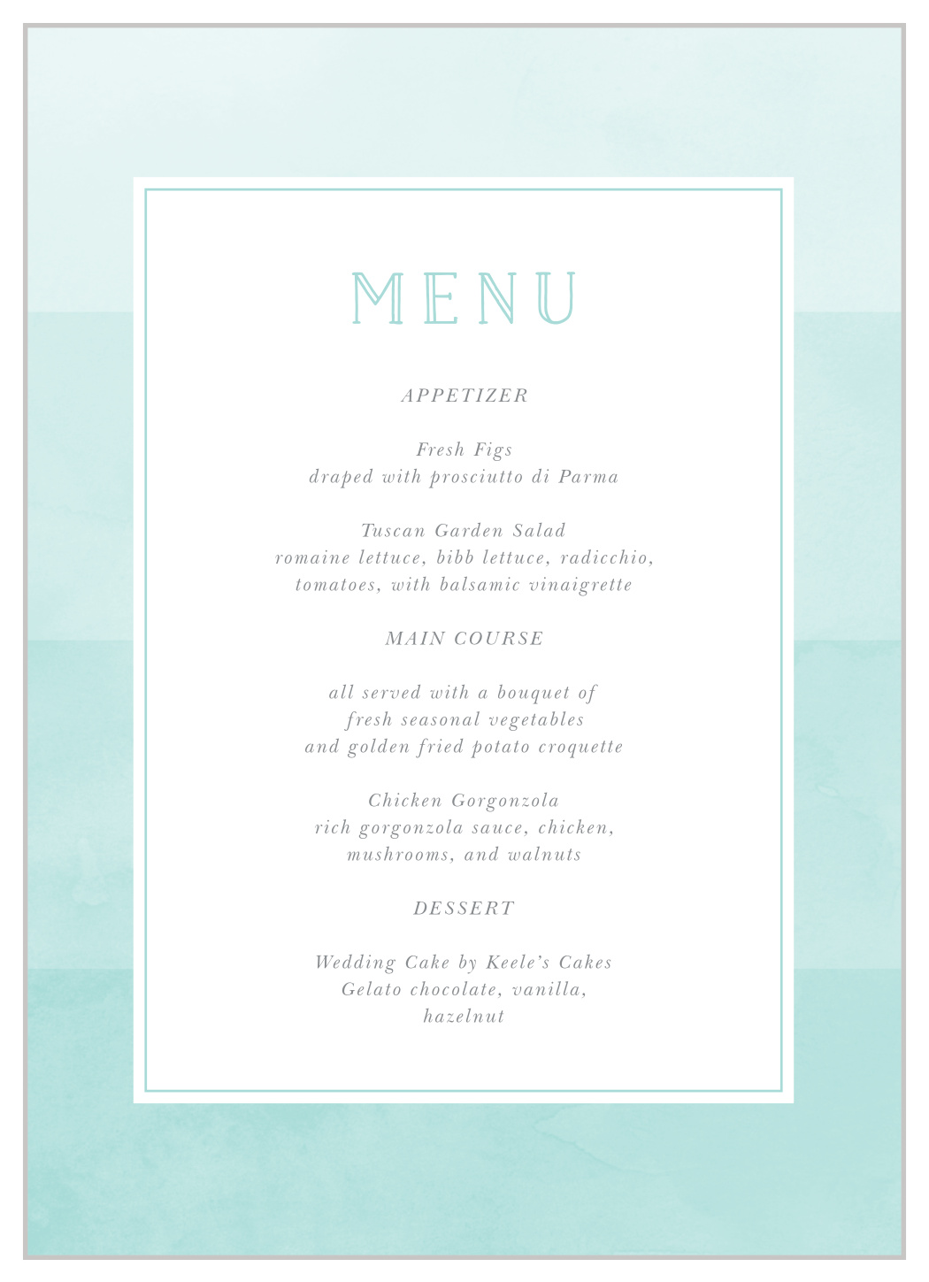 Blue Skies Wedding Menus