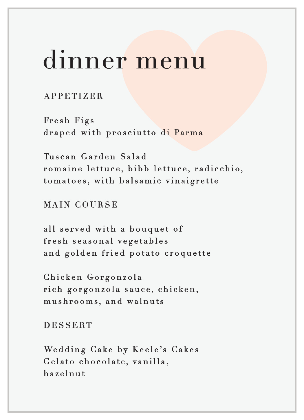 Heart to Heart Wedding Menus