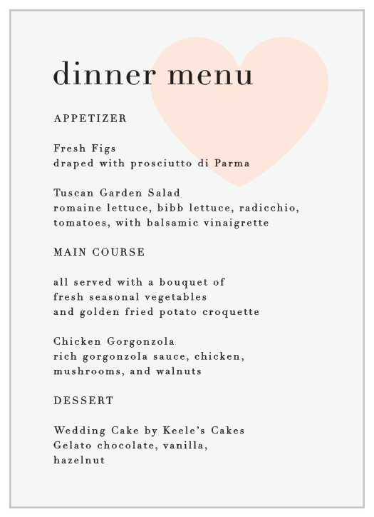 Heart to Heart Wedding Menus