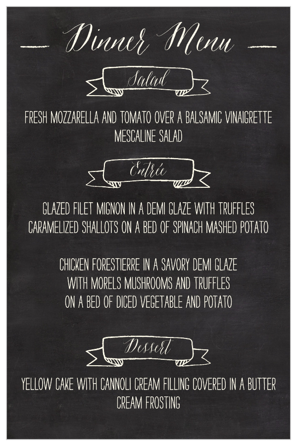 The Chalkboard Lettering wedding menu fits in exquisitely with the Chalkboard Lettering invitation suite. 