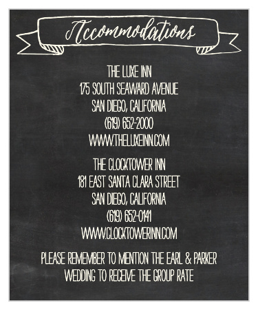 Chalkboard Lettering Accommodation Cards