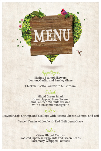 Heart Shrubbery Wedding Menu