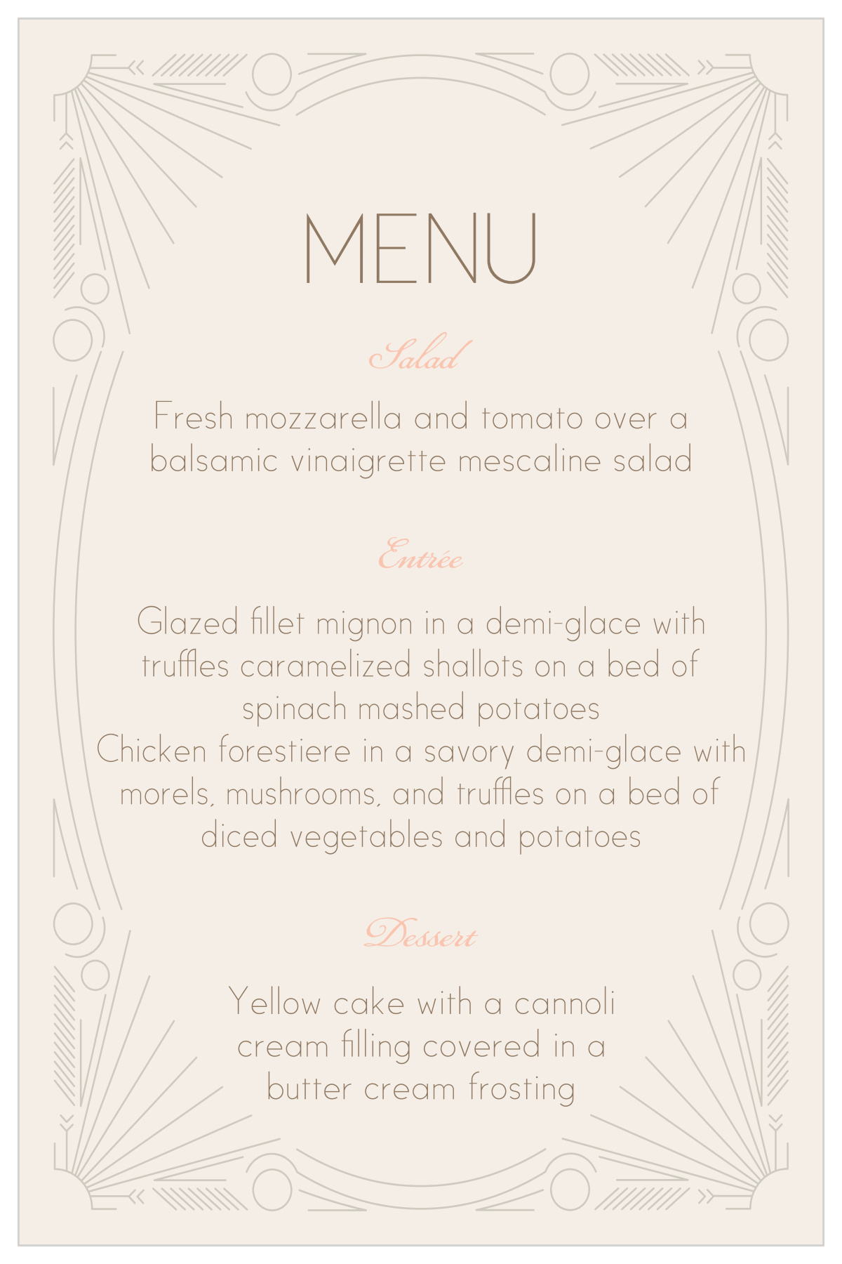 Framed Art Deco Wedding Menus