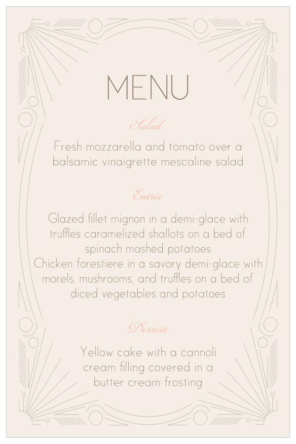 Framed Art Deco Wedding Menus