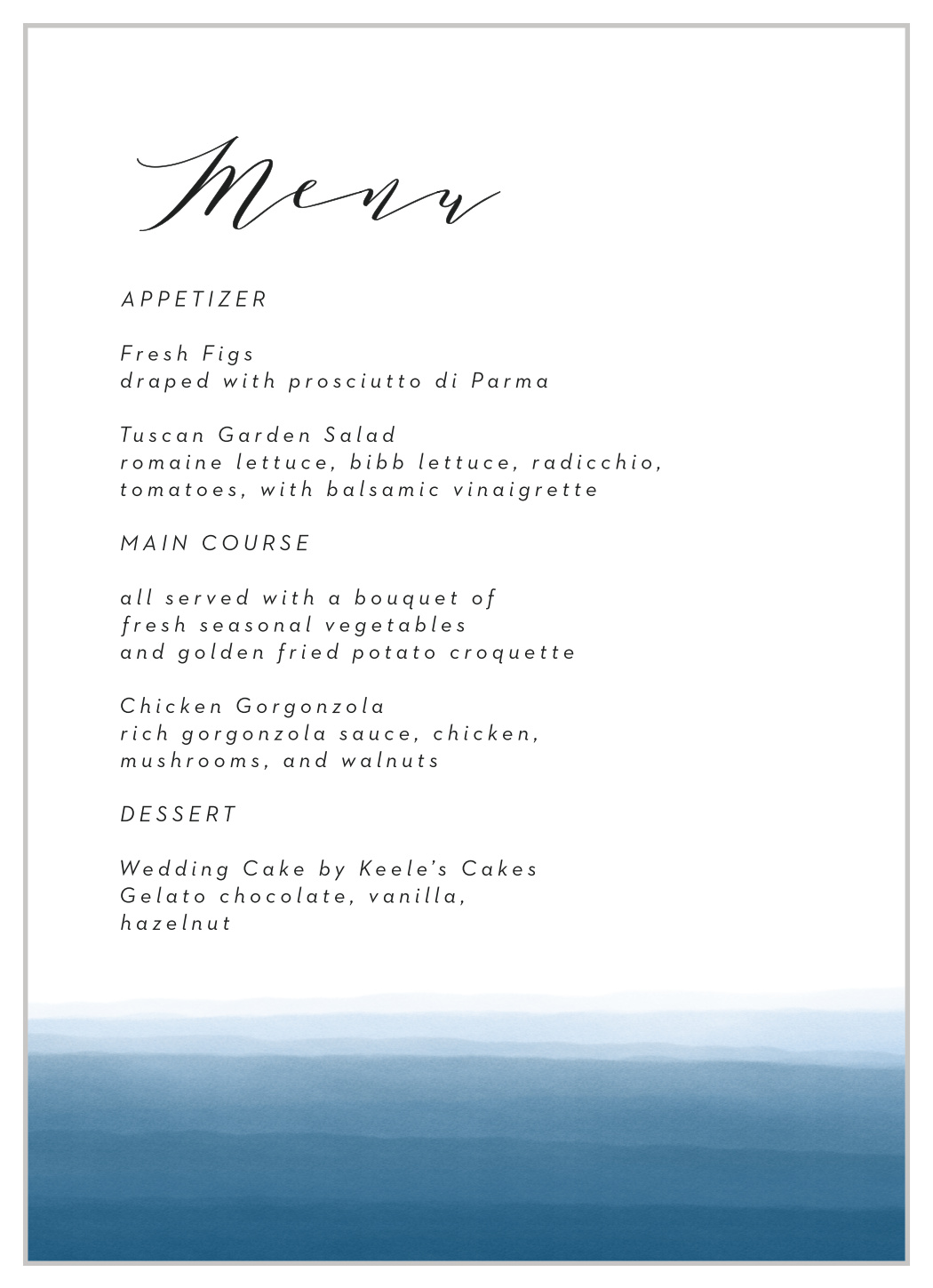 Watercolor Dip Wedding Menus