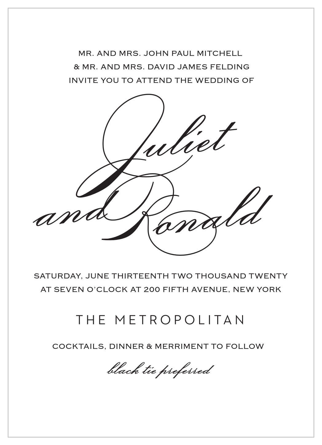 Classic Script Portrait Wedding Invitations