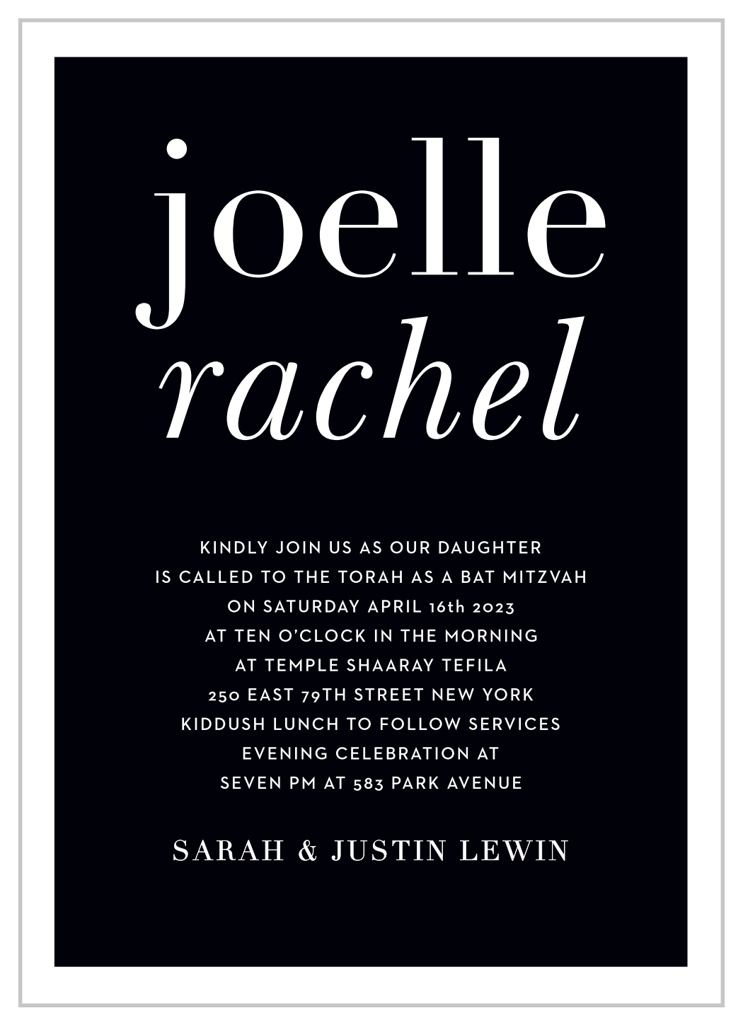 Bold Names Bat Mitzvah Invitations