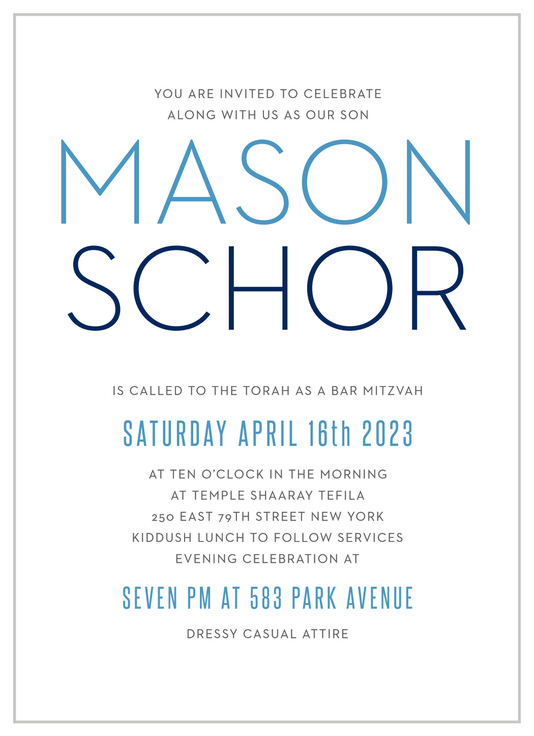 Colorful Names Bar Mitzvah Invitations