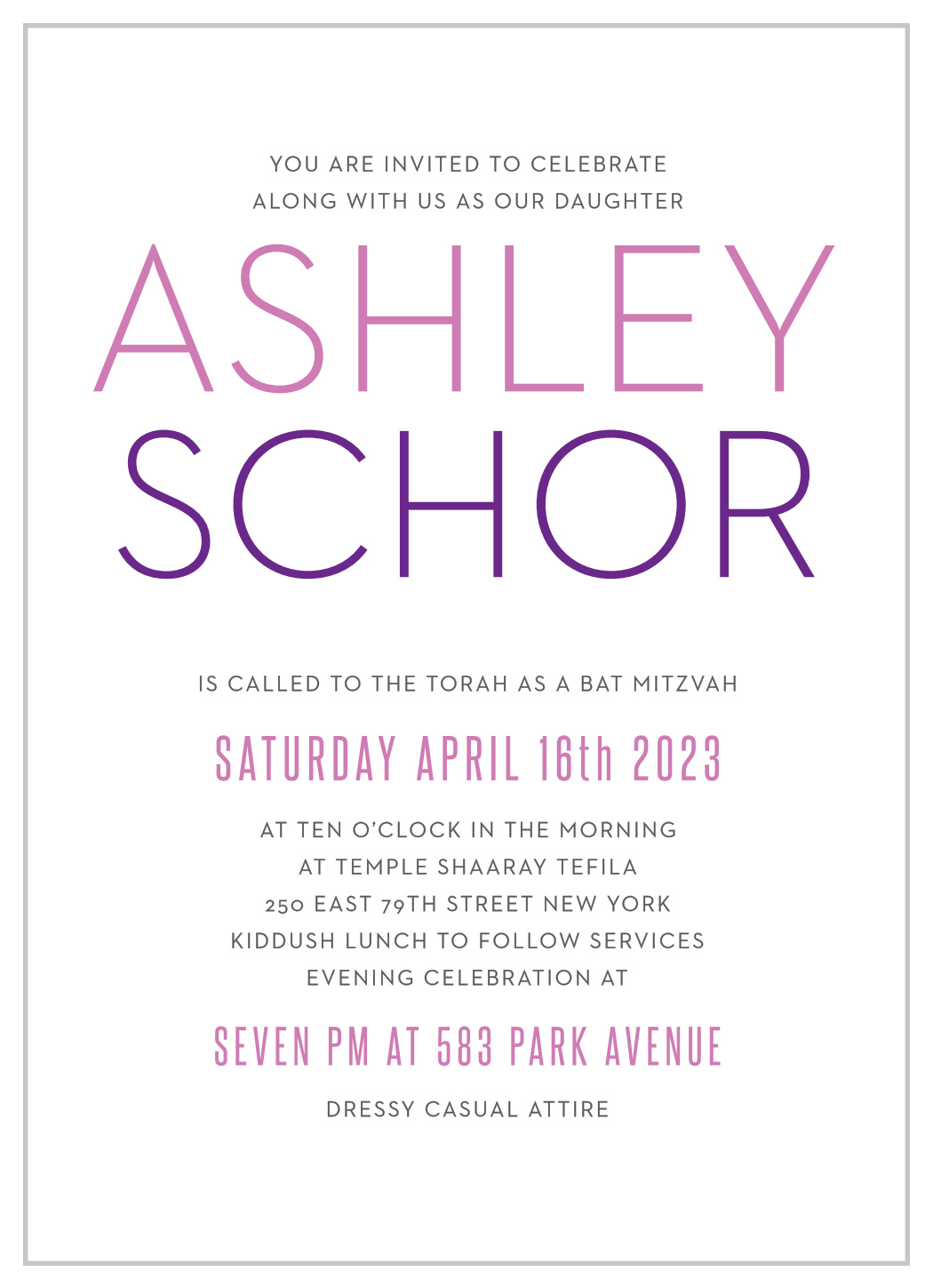 Colorful Names Bat Mitzvah Invitations