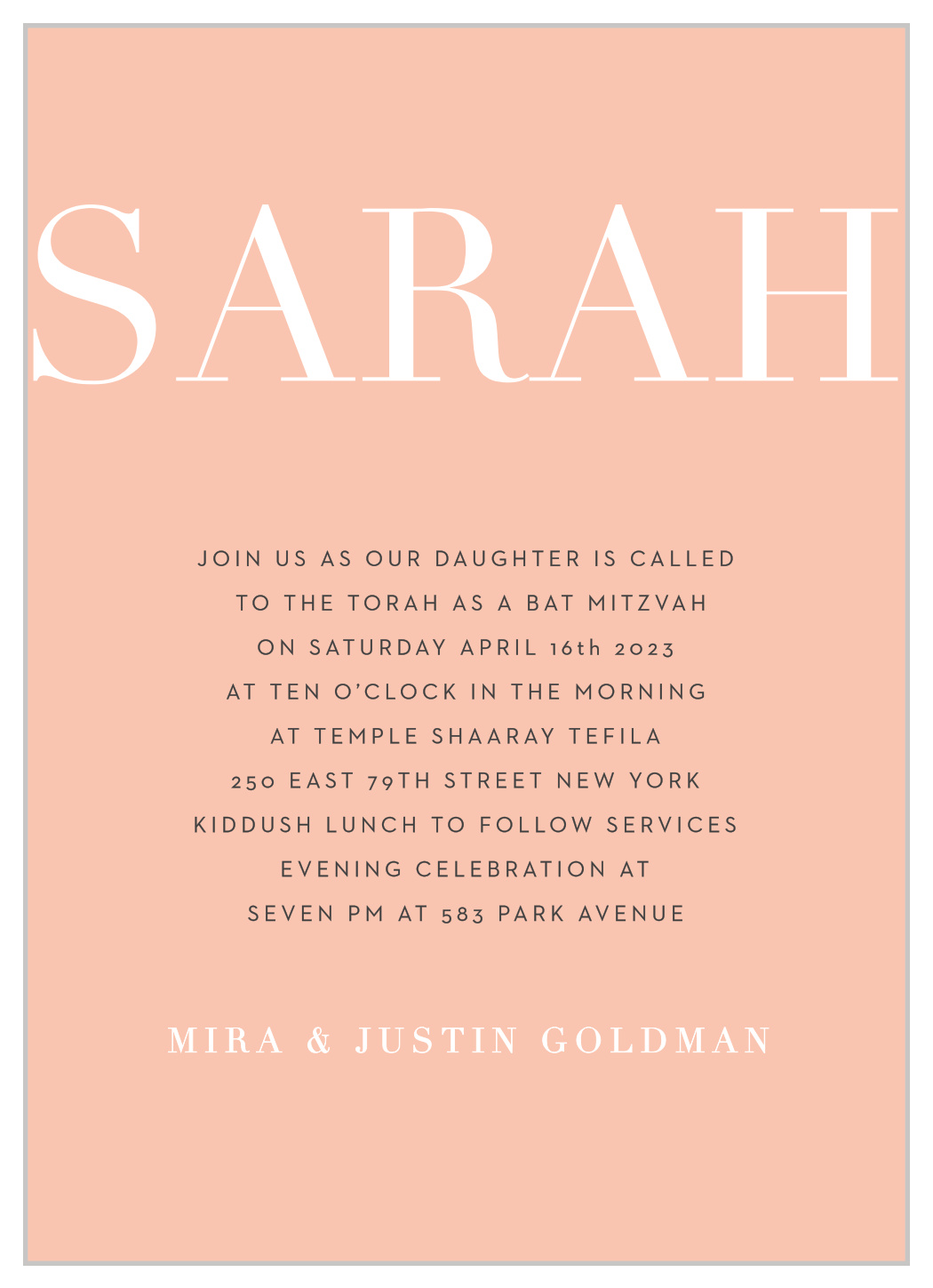 Formal Type Bat Mitzvah Invitations