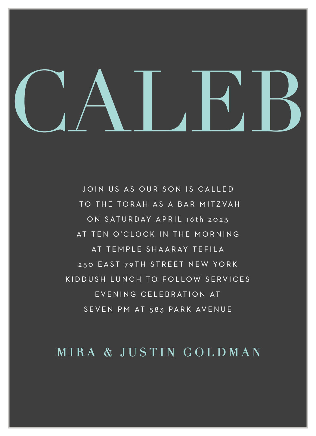 Formal Type Bar Mitzvah Invitations