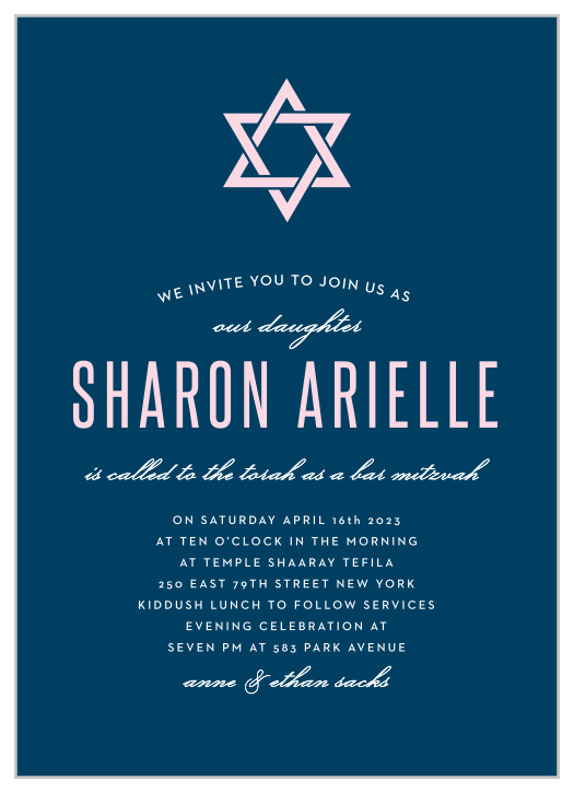 Stay true to the age-old traditions of the Bat Mitzvah with the Precious Traditions Foil Bat Mitzvah Invitations!