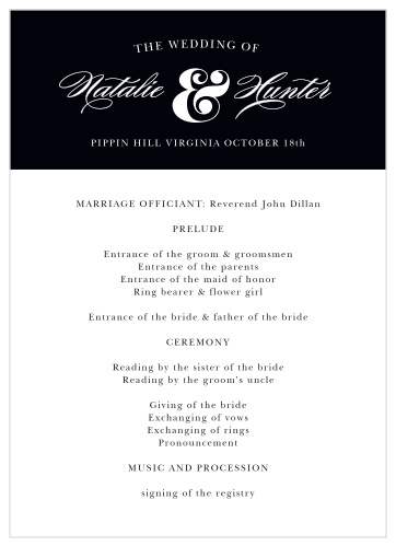 Minimal Ampersand Wedding Programs