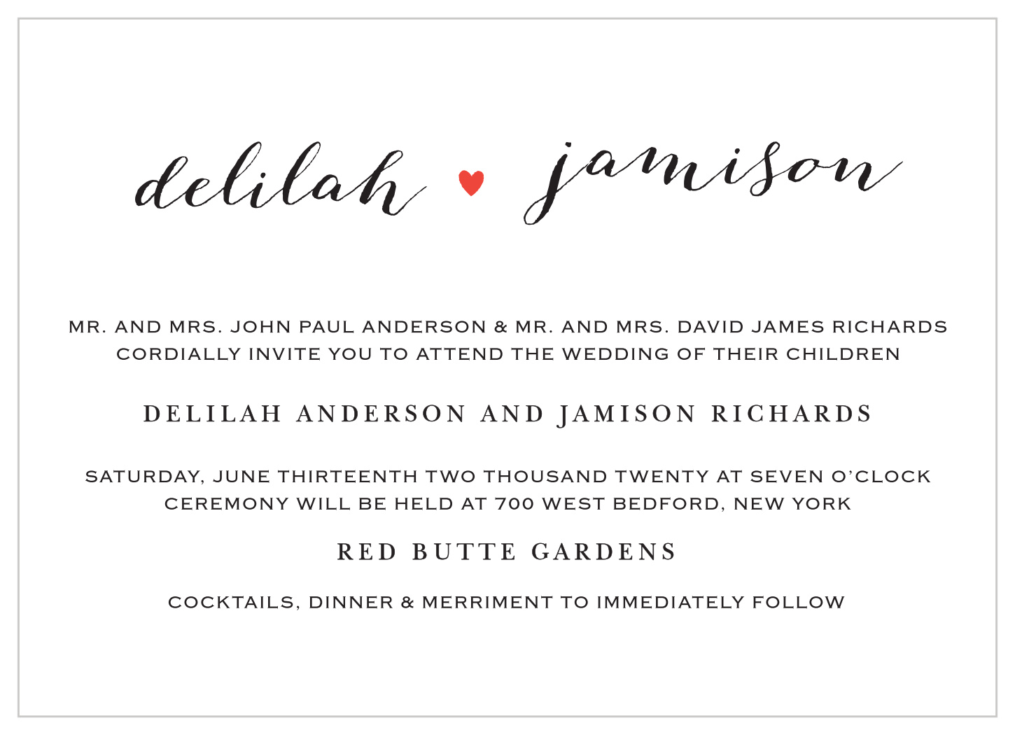 Script Heart Landscape Wedding Invitations