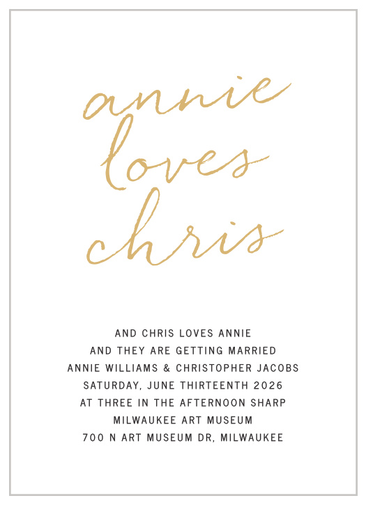 Brush Script Foil Wedding Invitations 