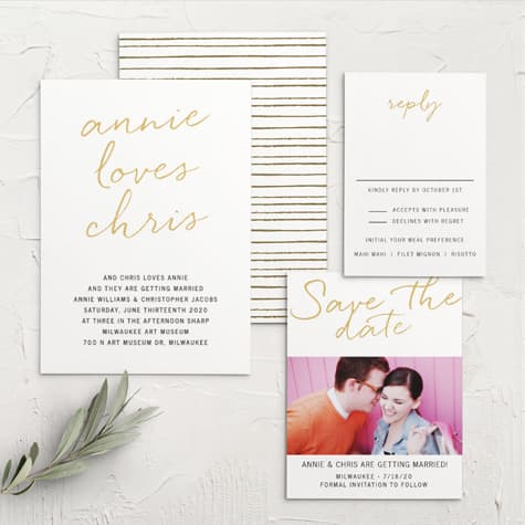 Brush Script Foil Wedding Invitations 