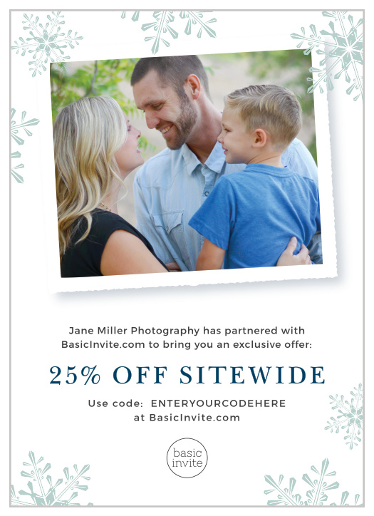 This partner card design includes customizable text and a location for a large photo upload. The back of this card includes our color guide, complete with printed swatches of our current color offerings.
Important
We ask that you do not order more than a 1 month supply to help minimize waste. You can always order more, and they will always arrive within a week.