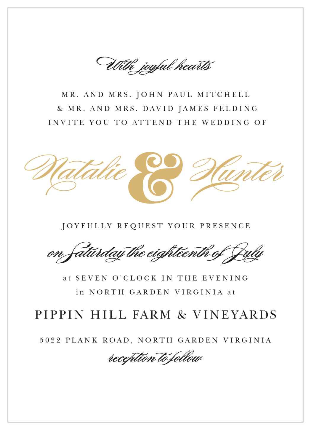Minimal Ampersand Foil Portrait Wedding Invitations