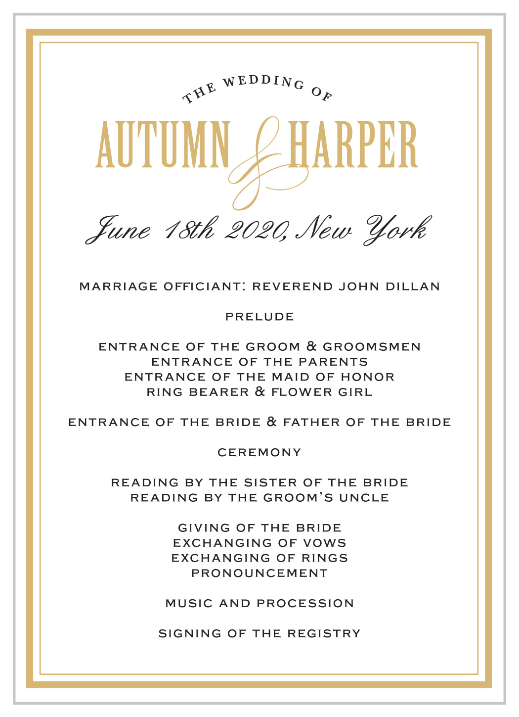 Antique Elegance Foil Wedding Programs