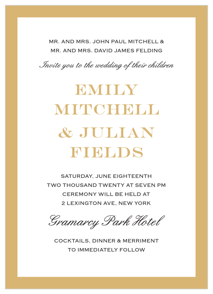 Classic Border Foil Portrait Wedding Invitations 