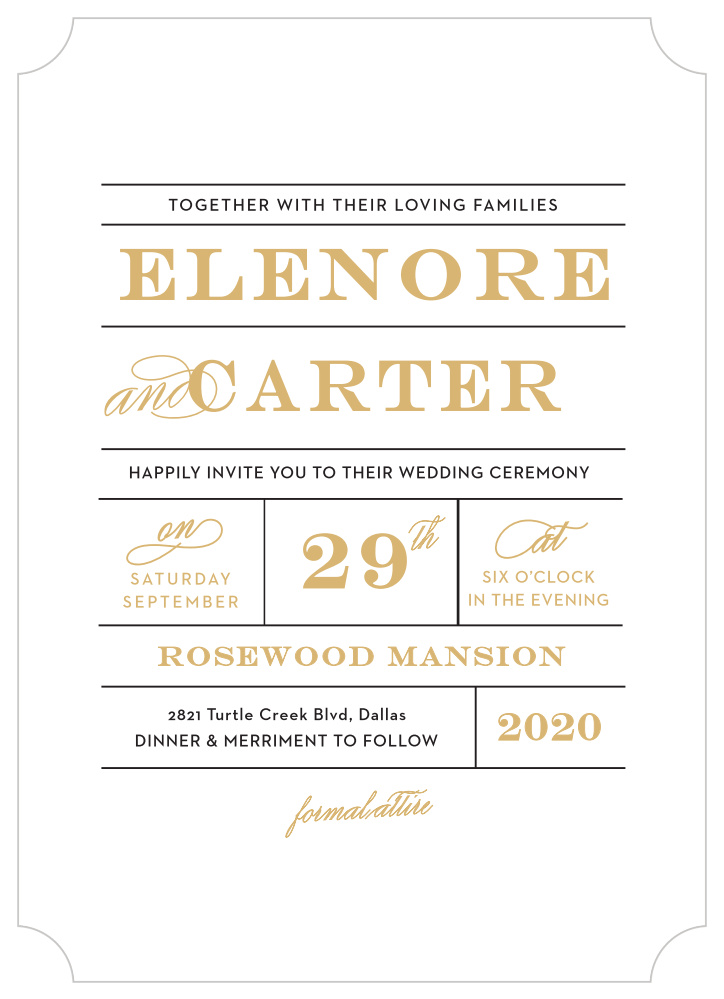 Vintage Ticket Foil Wedding Invitations