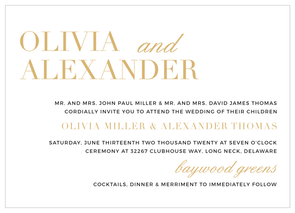 Minimalist Typography Foil Landscape Wedding Invitations