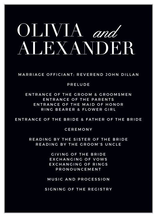 Minimalist Typography Foil Wedding Programs