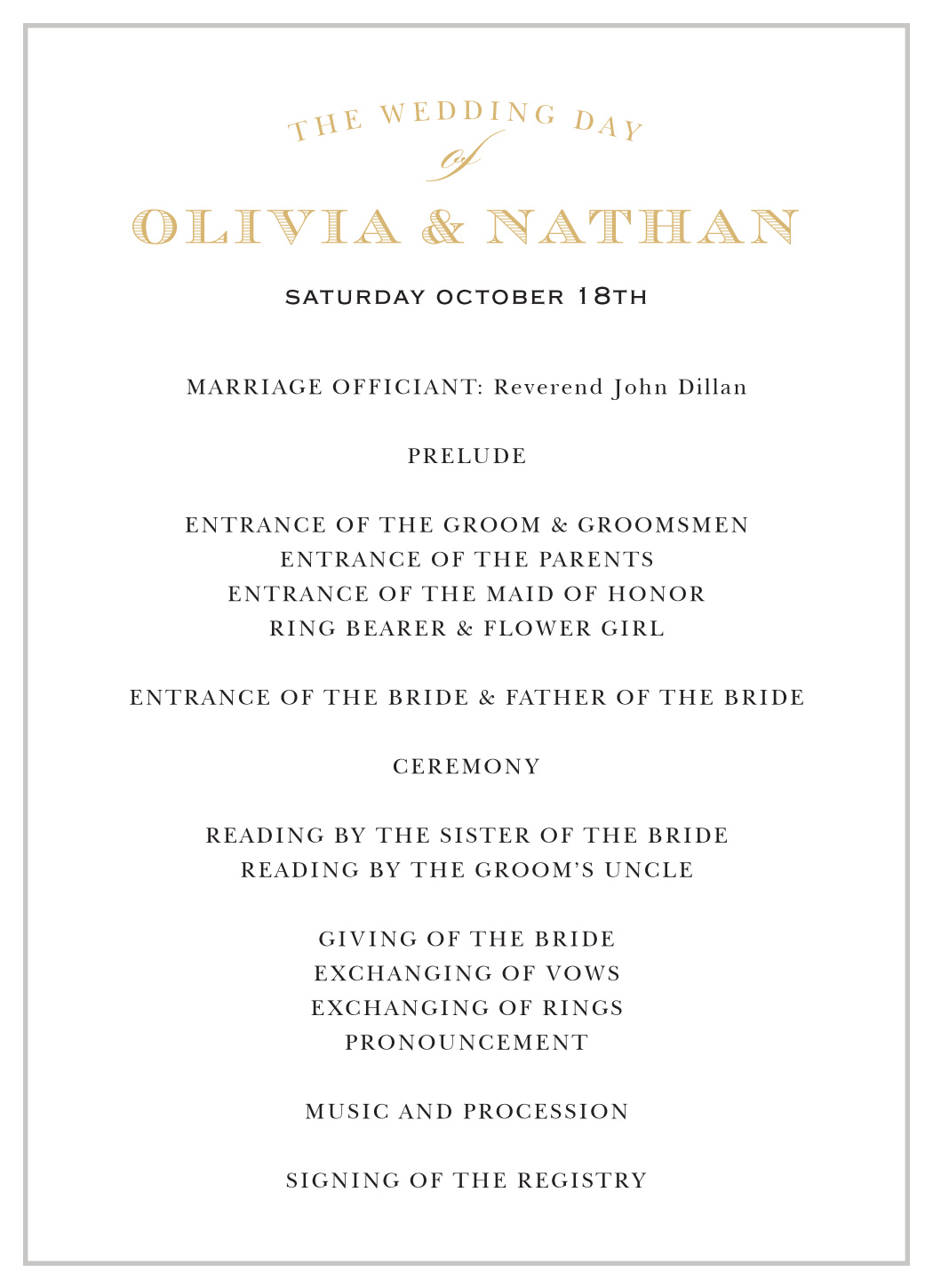 Traditional Sophistication Foil Wedding Programs