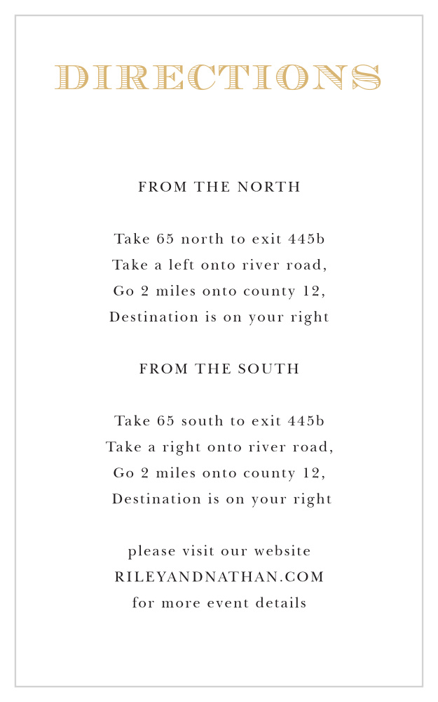 Traditional Sophistication Foil Direction Cards