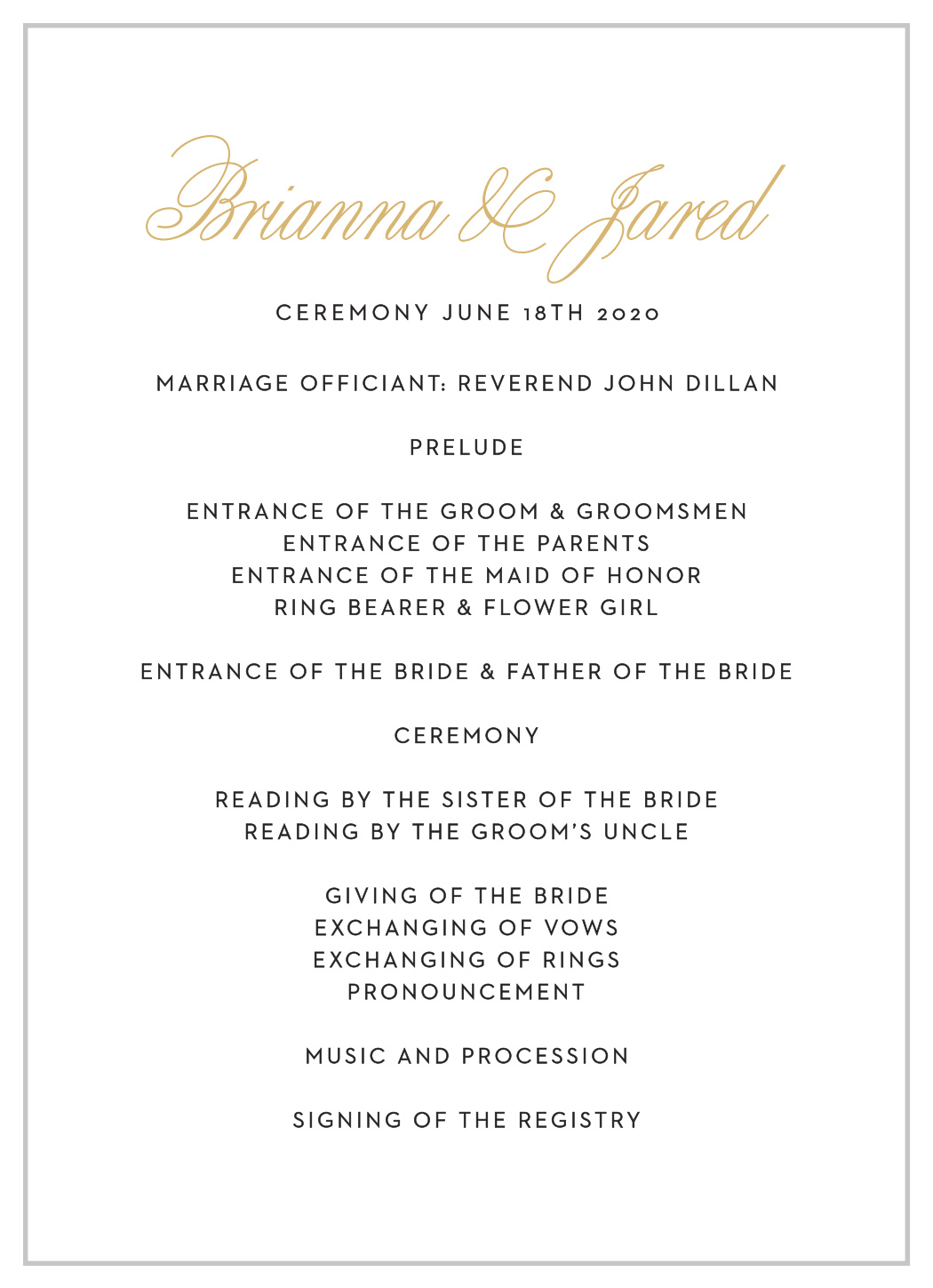 Traditional Script Foil Wedding Programs