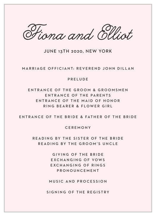 Sweetheart Script Foil Wedding Programs
