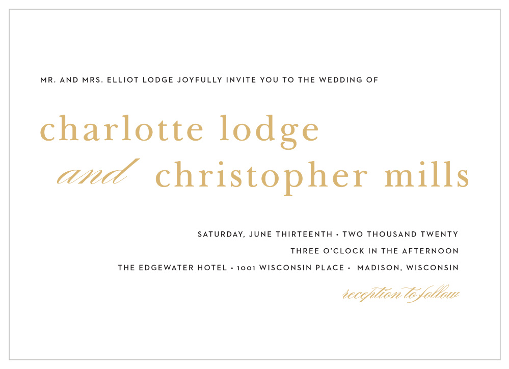 Sophisticated Typography Foil Landscape Wedding Invitations