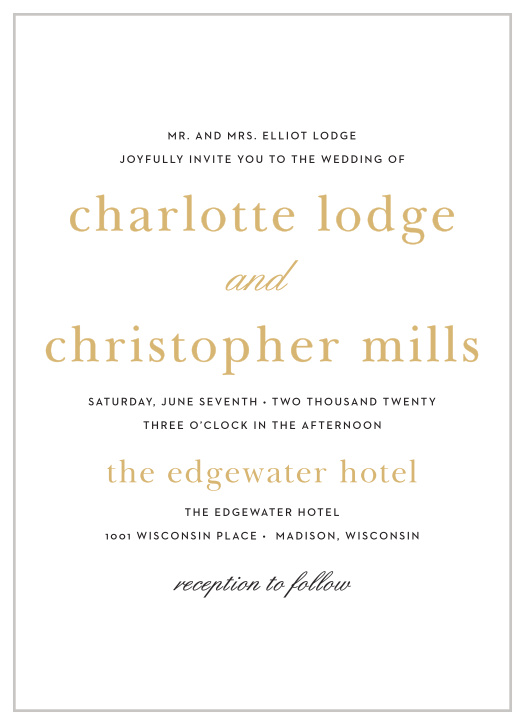Sophisticated Typography Foil Portrait Wedding Invitations