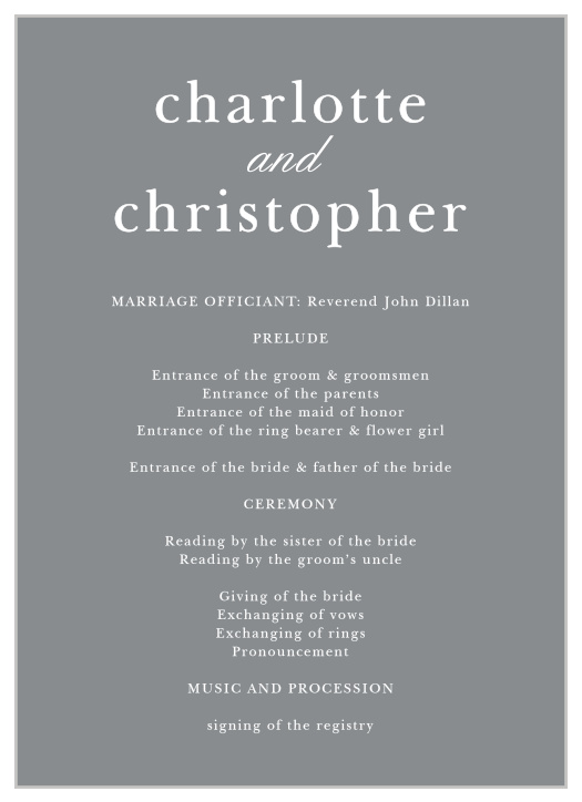 Sophisticated Typography Foil Wedding Programs