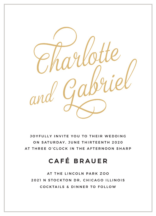 The Script Emblem Foil Wedding Invitations are a charming example of typography at its best.