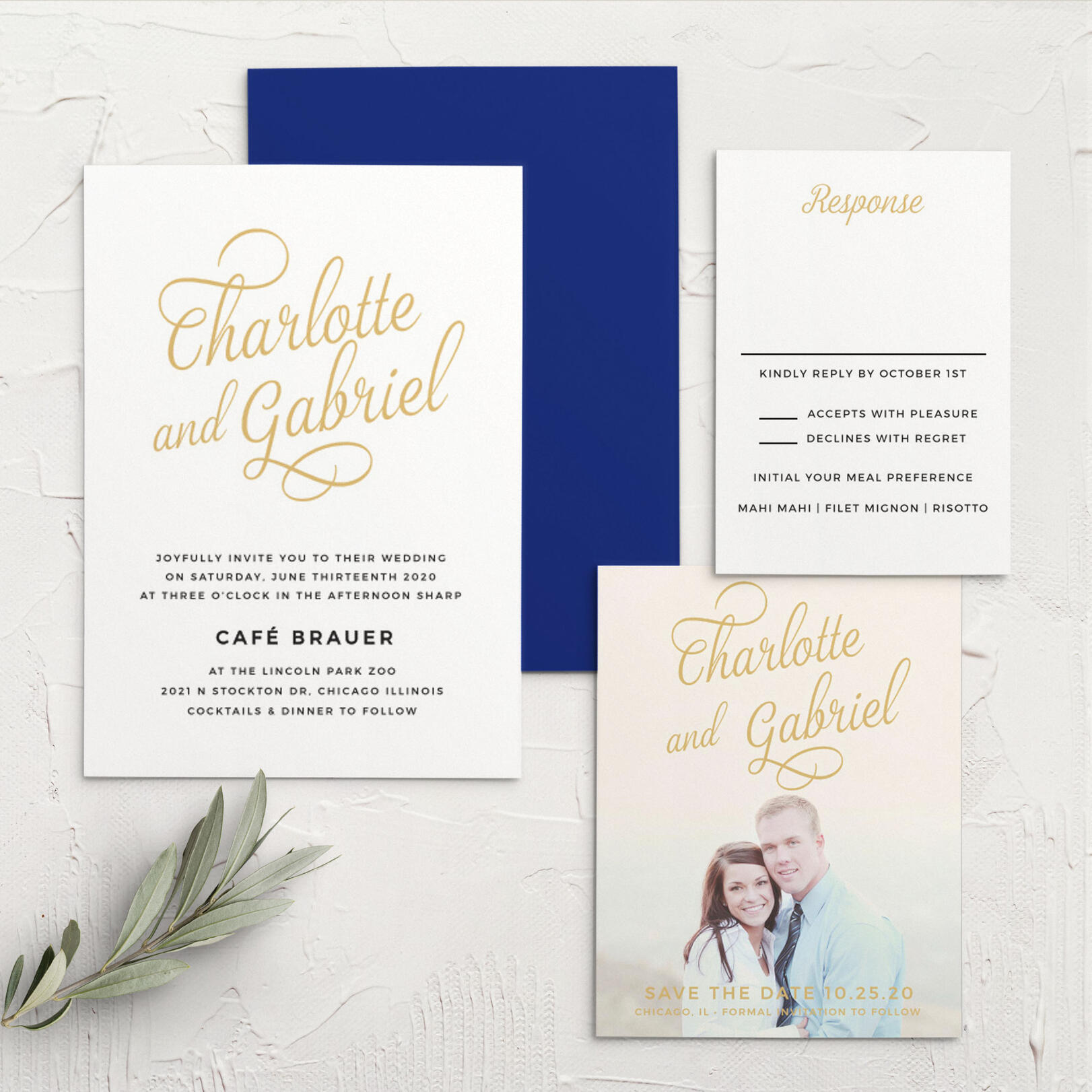 Script Emblem Foil Wedding Invitations