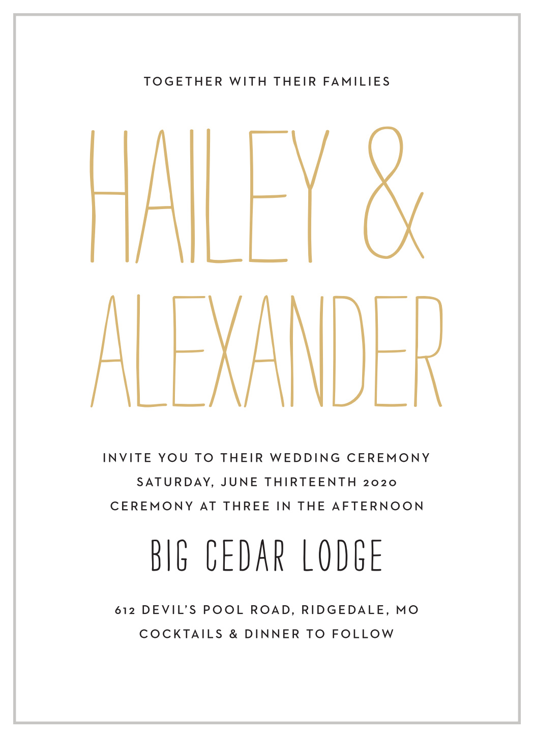 Rustic Type Foil Wedding Invitations