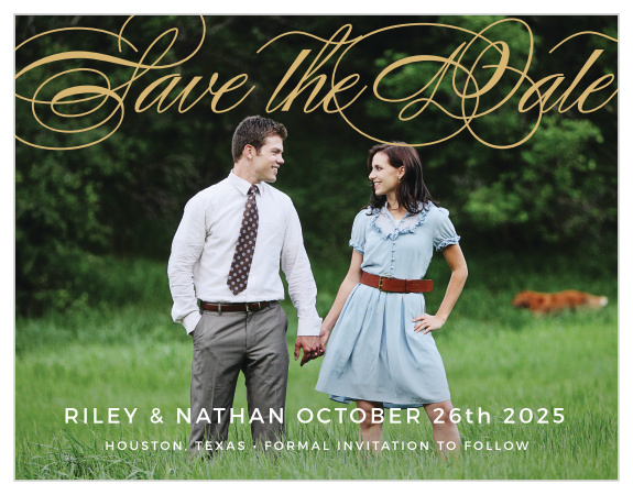 The Charmed Monogram Foil Save The Date features classic font to compliment your beautiful picture. This card is a sophisticated way to tell all your friends and family all your important info. Customize the colors, font and text to make this card complete! 