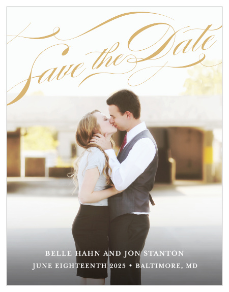 The LVD Foil Cheri Save-the-Date is a twist on your classic black and white card. The splash of color adds a little extra personality to your card.
