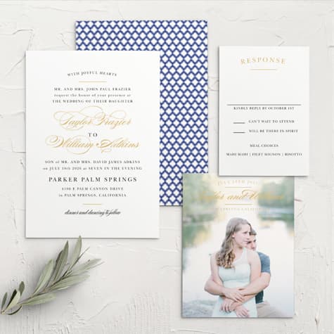 Elegant Vintage Foil Portrait Wedding Invitations 