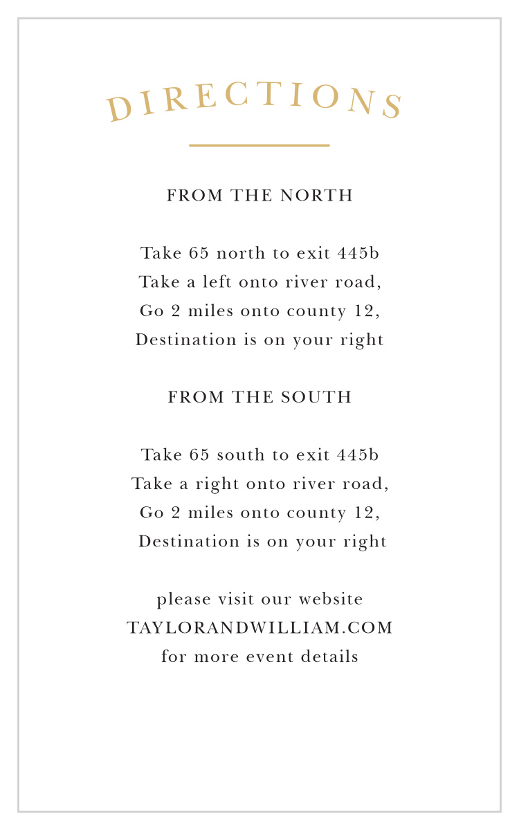Elegant Vintage Foil Direction Cards