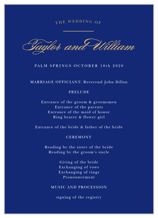 Elegant Vintage Foil Wedding Programs