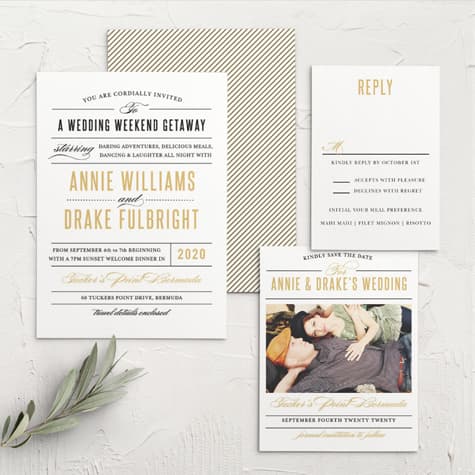Destination Weekend Foil Wedding Invitations 