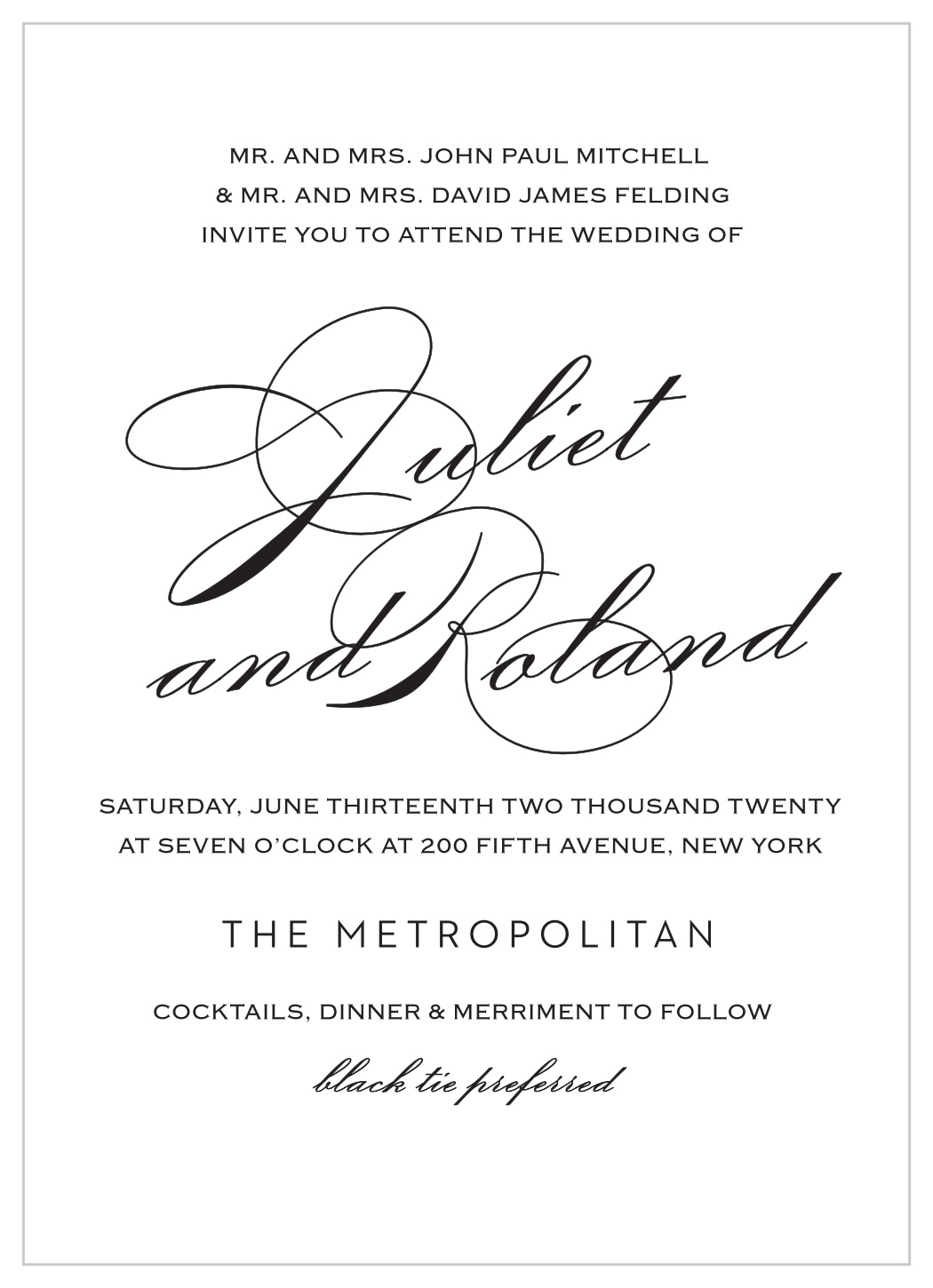 Classic Script Foil Portrait Wedding Invitations