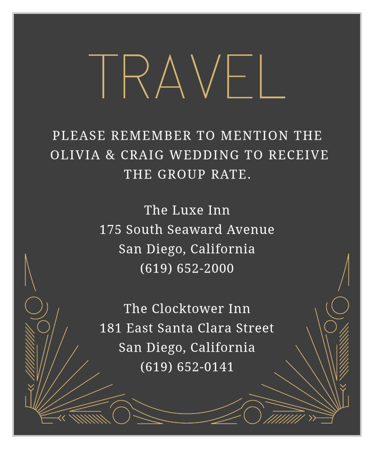 Framed Art Deco Foil Accommodation Cards