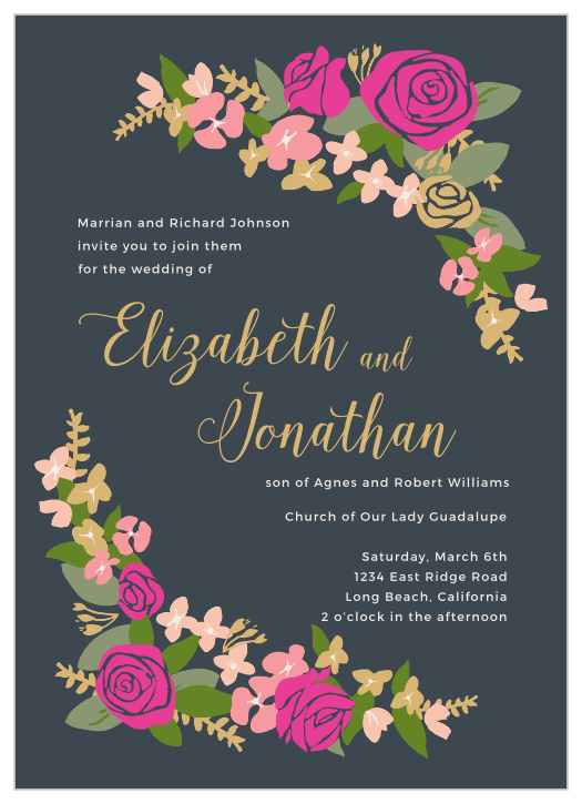 Your guests will be delighted when they receive The Illustrated Corner Wreath Invitation. A beautiful simple illustration of wreath accents adorn each corner, and all of your important information fills in the rest. 