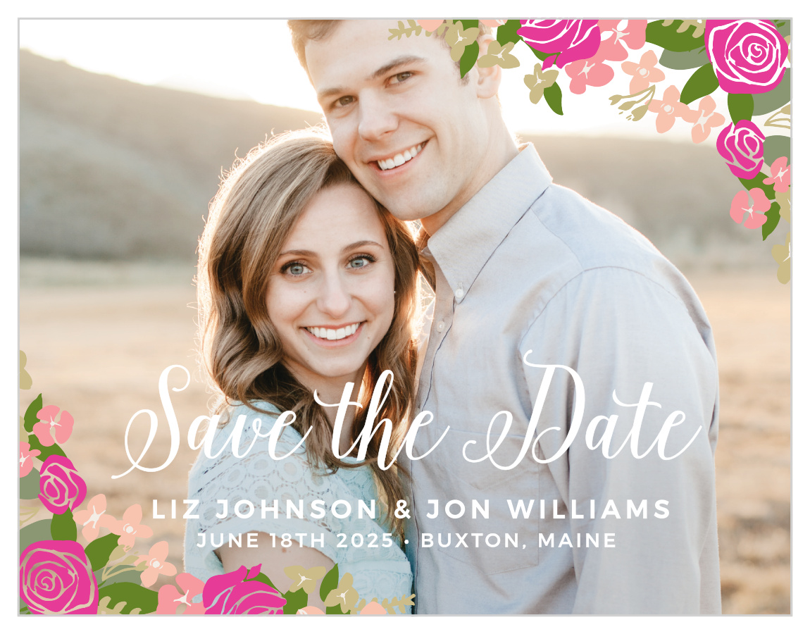 Illustrated Corner Wreath Foil Save the Date Magnets